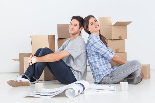 Packed boxes and furniture ready for local transport