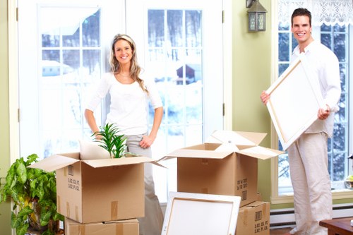 Prepared moving boxes and furniture ready for a Bellingham move